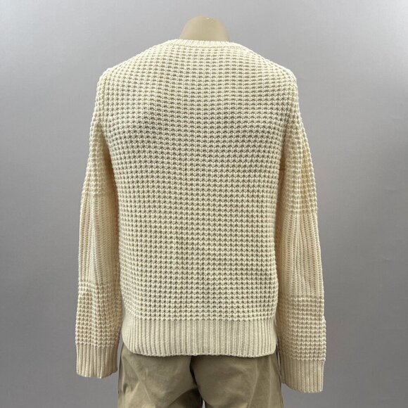 Crewneck Sweater Size M Cashmere Wool Cream White Knit Chunky Macro Waffle - Picture 3 of 10